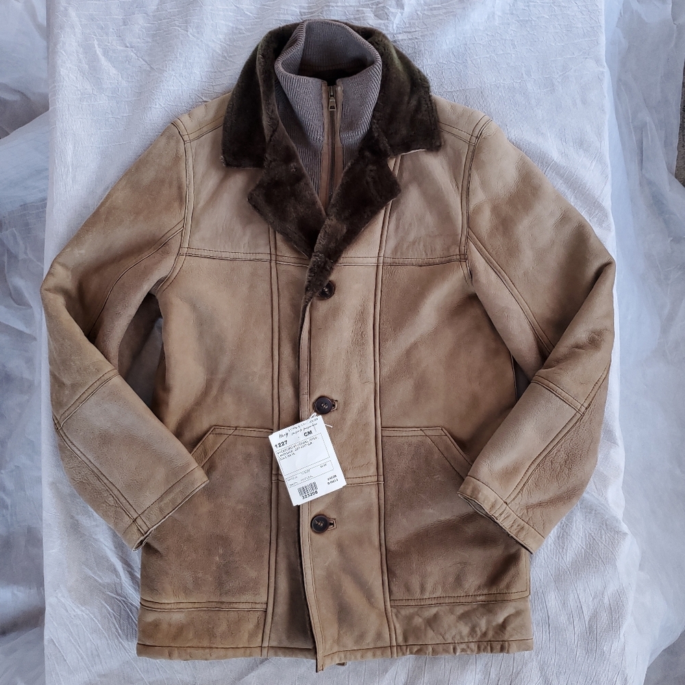 Cole Haan Collection Brown Shearling Leather Coat | Made In Turkey | Small